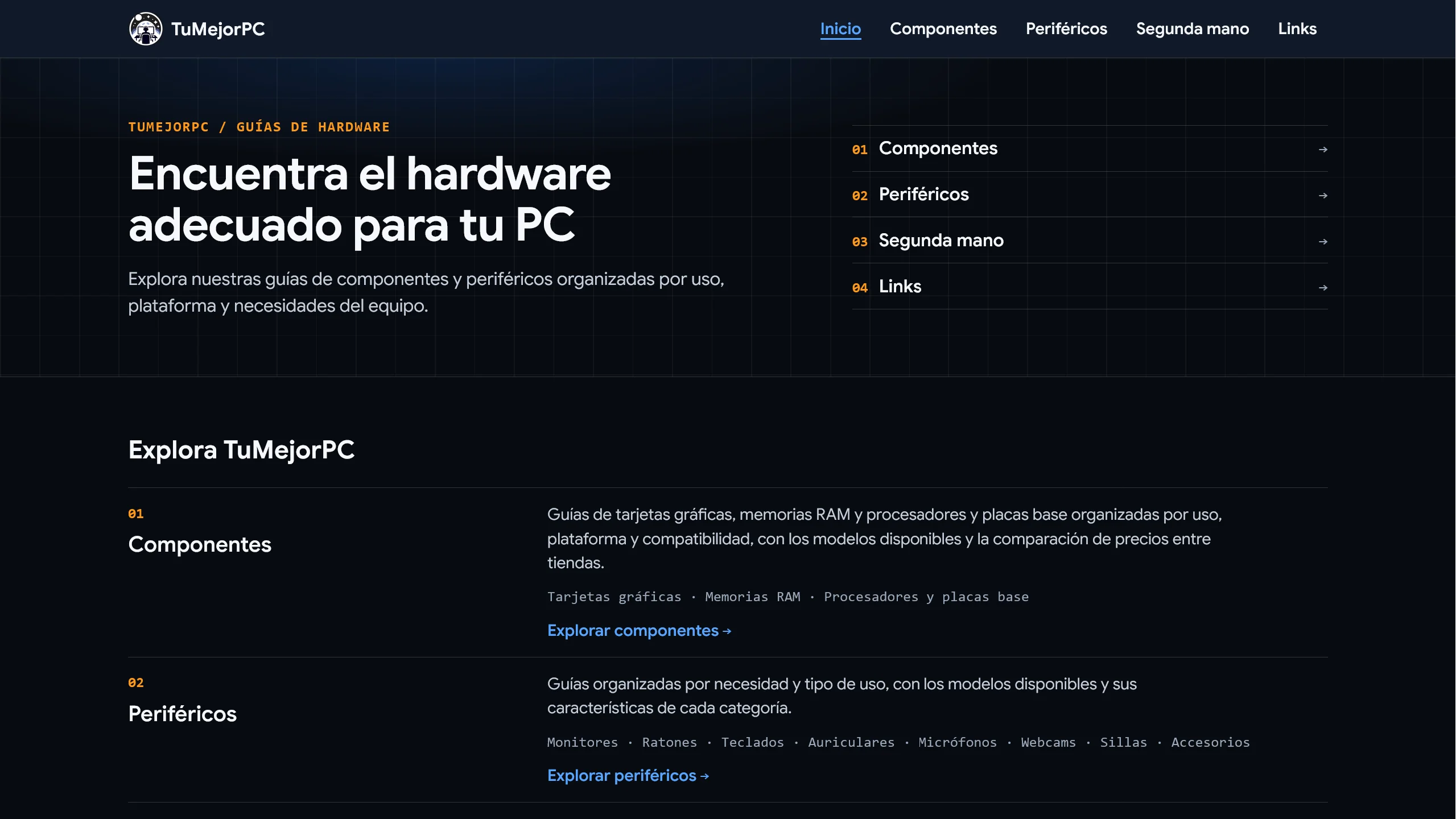 Portada de TuMejorPC, web tecnológica con guías de hardware y periféricos.